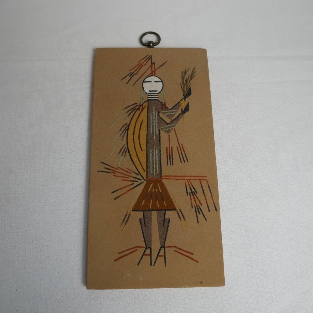 Vintage Navajo "Hunchback Medicine Man"  Sand Art w/ Tribal Figure Design 12"x6"